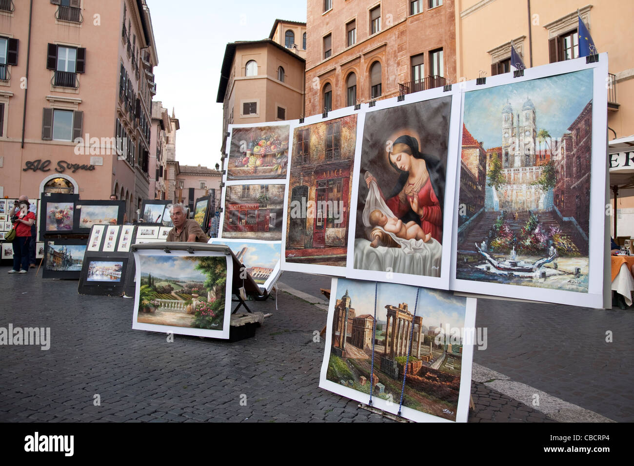 Paintings sale piazza navona rome hi-res stock photography