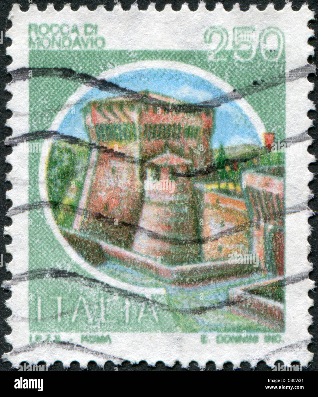 ITALY - CIRCA 1980: A stamp printed in Italy, shows the Rocca di Mondavio, circa 1980 Stock Photo