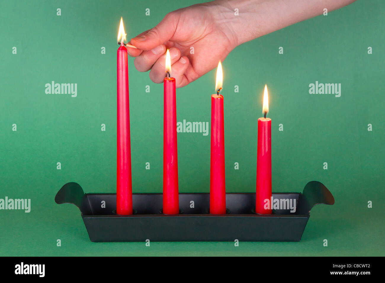 Fourth of Advent, red candles, lighted Stock Photo Alamy