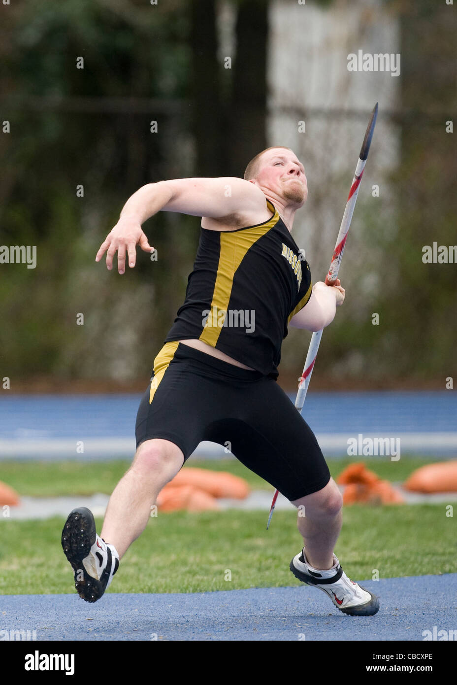 A male javelin thrower during a college track and field meet Stock Photo Alamy
