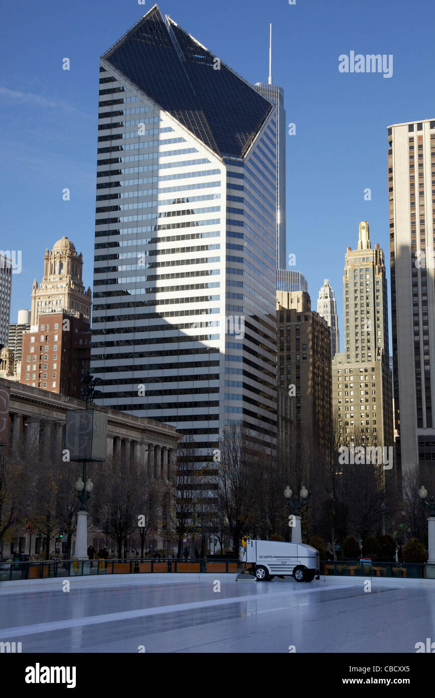 Millennium Park Ice Rink grooming machine Chicago Illinois Stock Photo