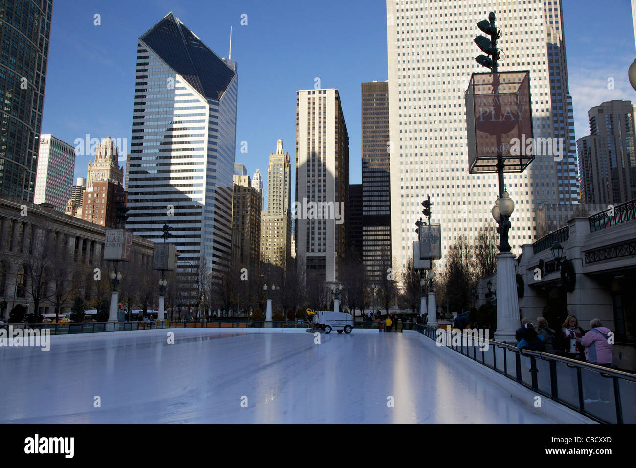 Millennium Park Ice Rink grooming machine Chicago Illinois Stock Photo