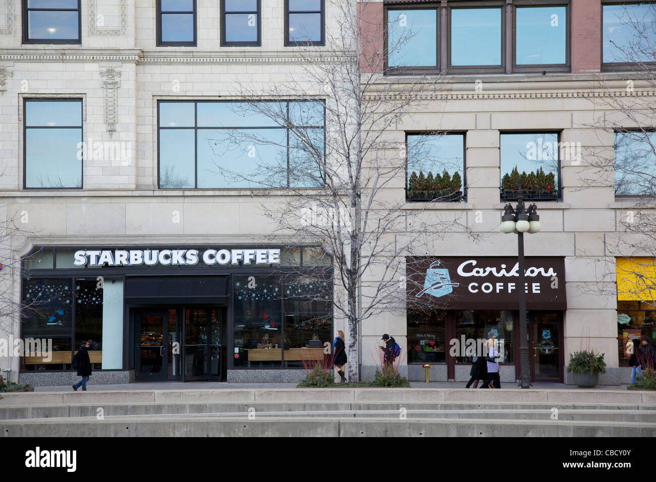 Starbucks and Caribou Coffee shops Michigan Avenue Chicago Illinois
