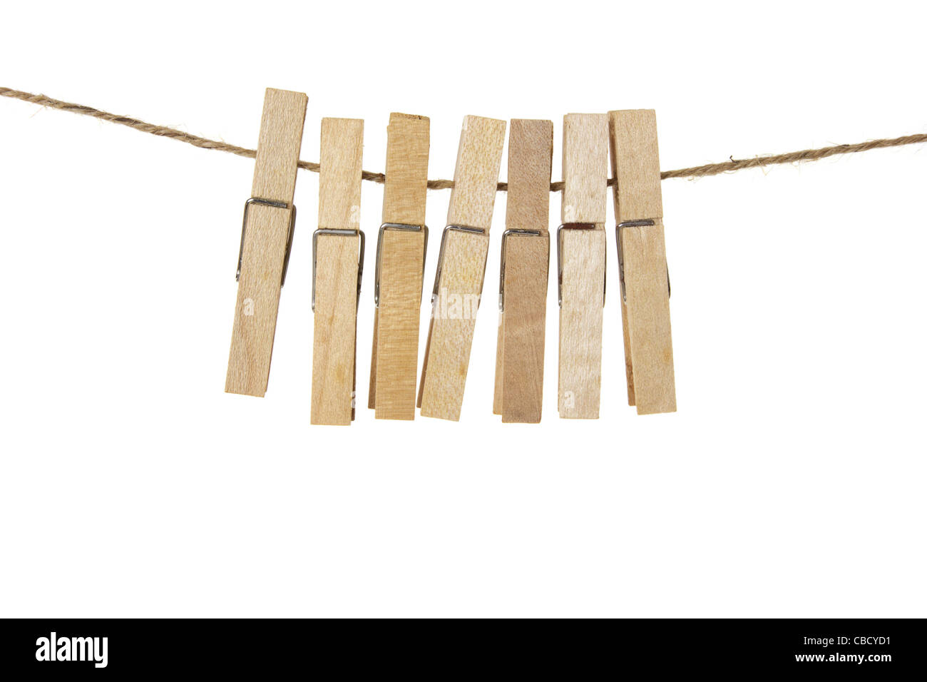 Clothes Pegs on Clothes Line Stock Photo