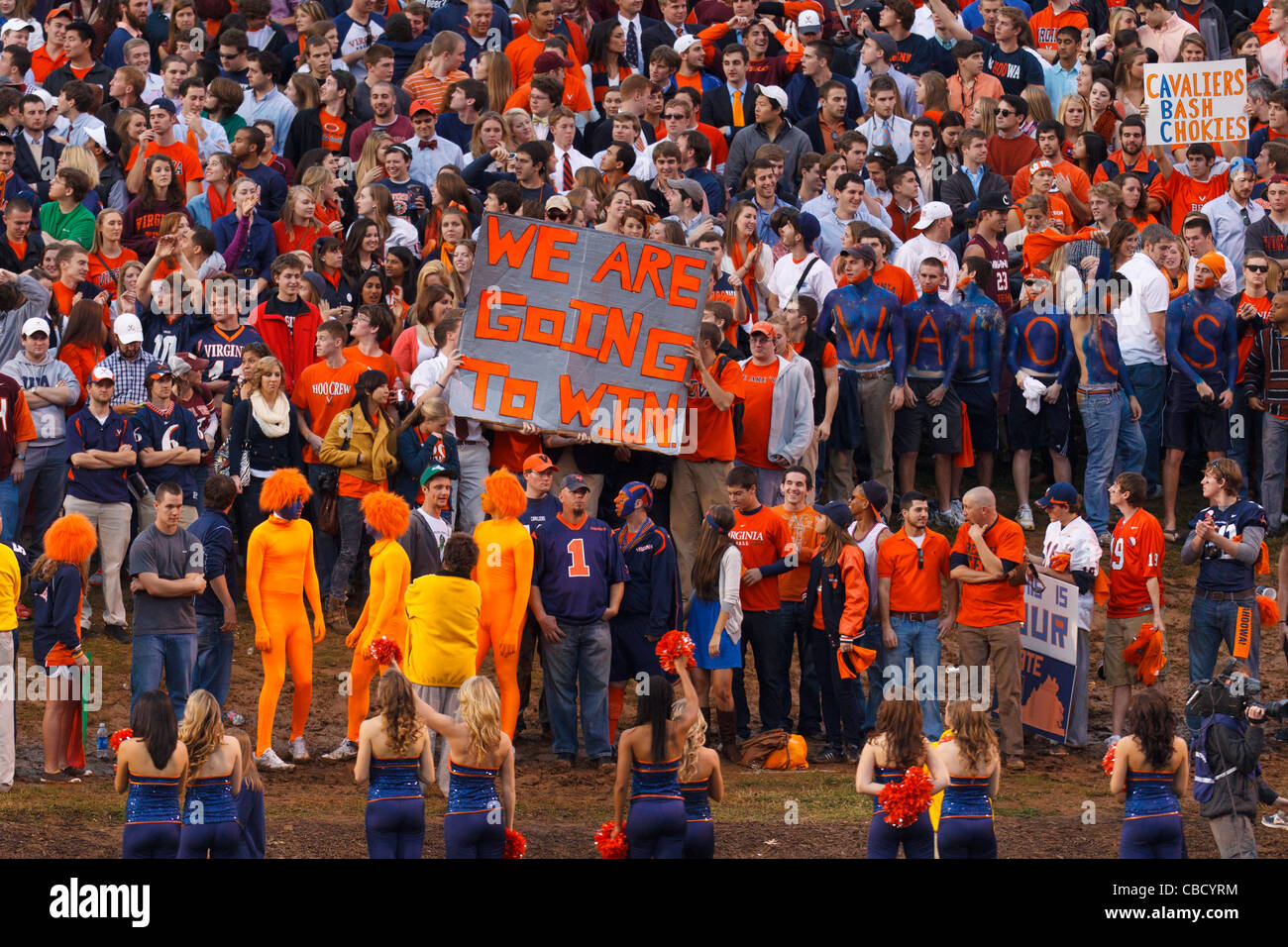 University of Virginia students in the stands before the game against the Virginia Tech Hokies at Scott Stadium, Charlottesville, Virginia, United States of America Stock Photo