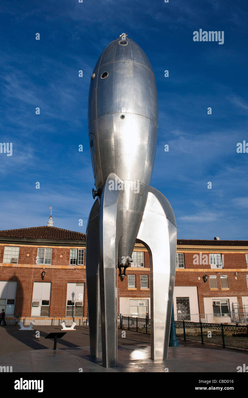 Raygun Gothic Rocketship sculpture, near Pier 14, The Embarcadero, San Francisco, California, United States of America Stock Photo
