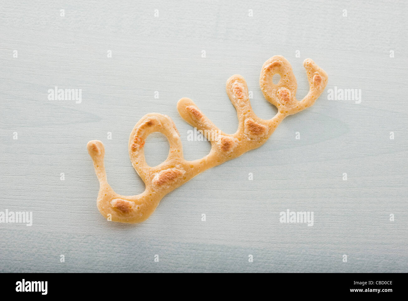 Pancake spells 'LOVE' Stock Photo