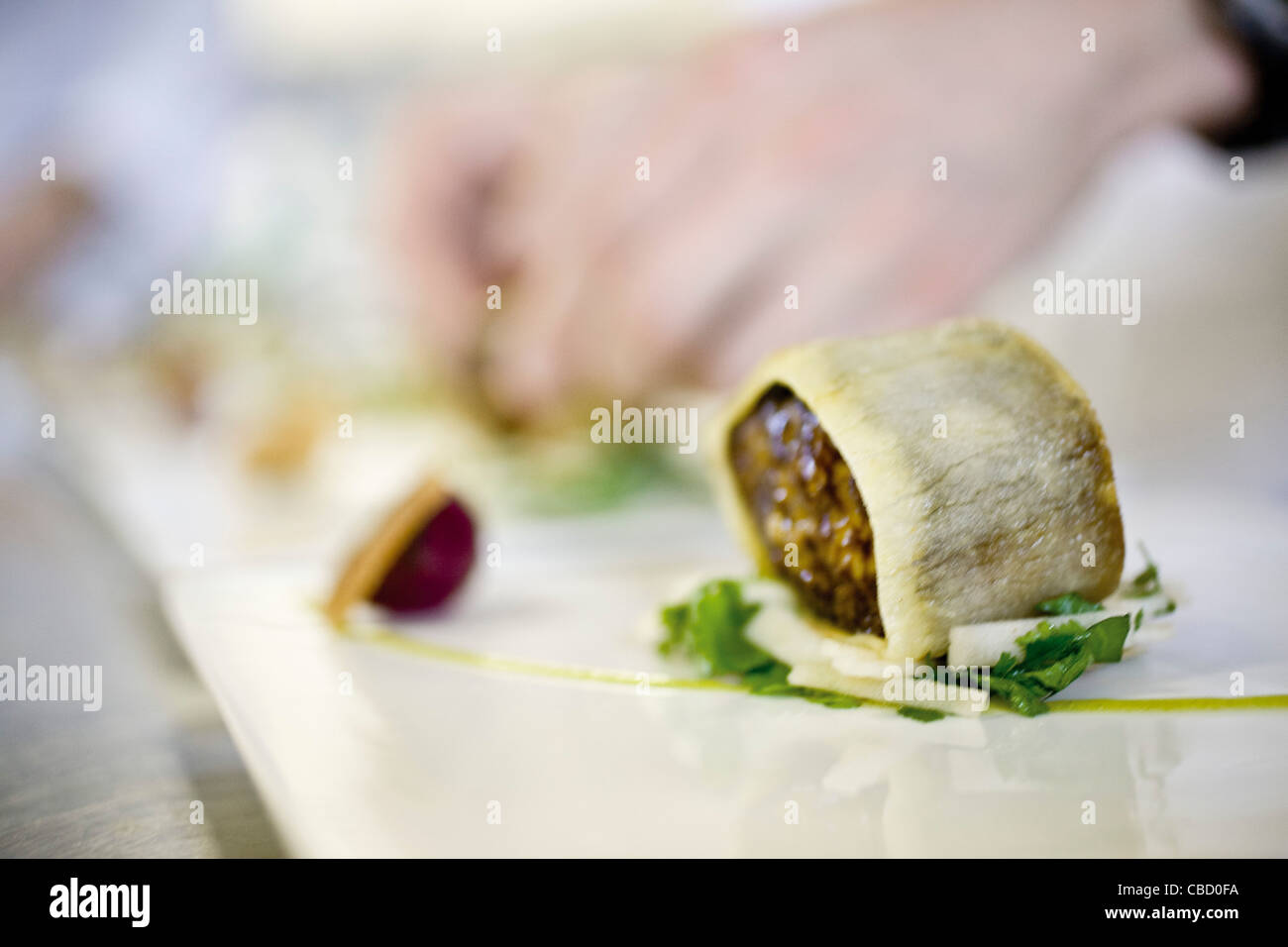 Gourmet ravioli dish being prepared Stock Photo
