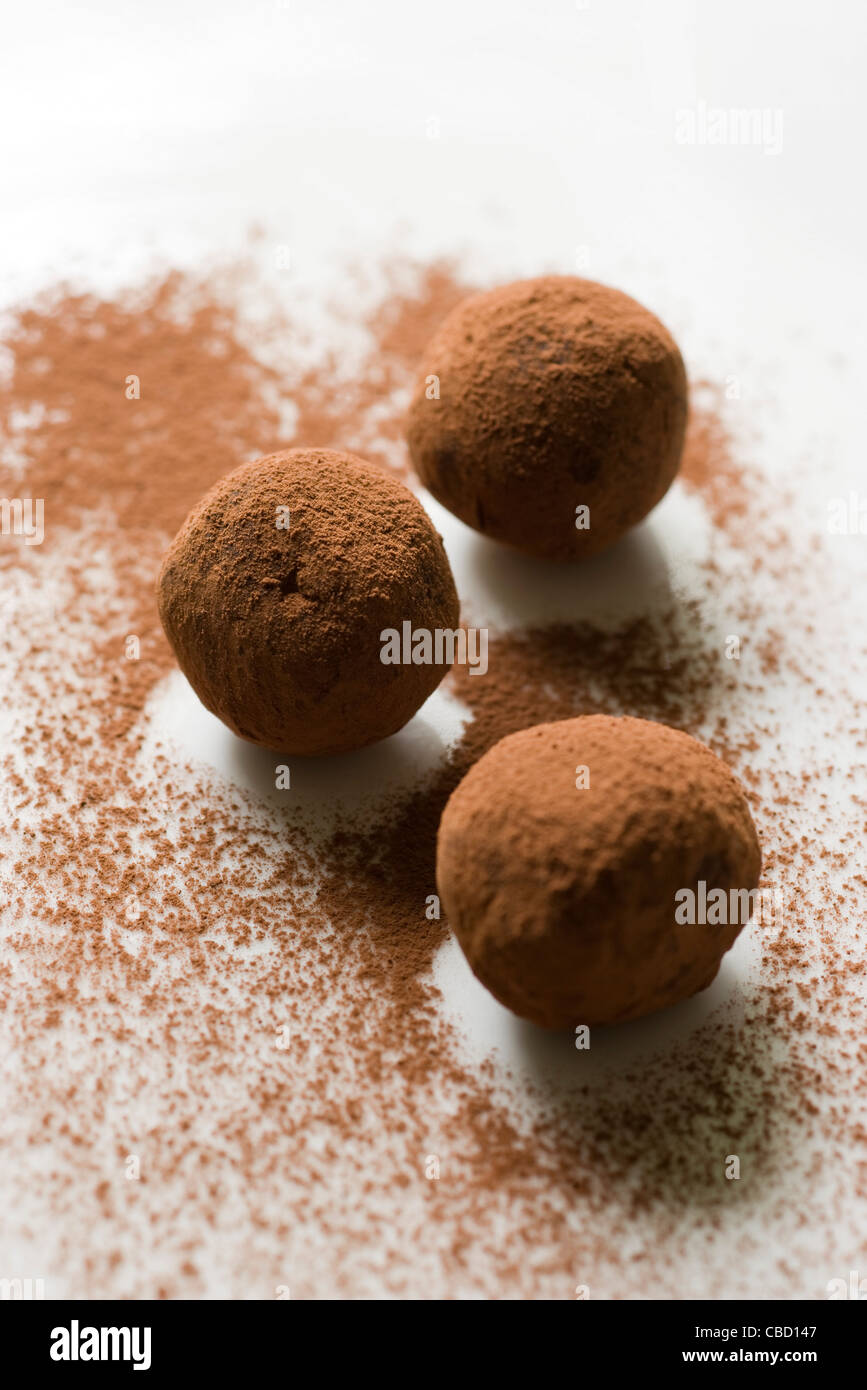 Chocolate truffles dusted with cocoa powder Stock Photo Alamy