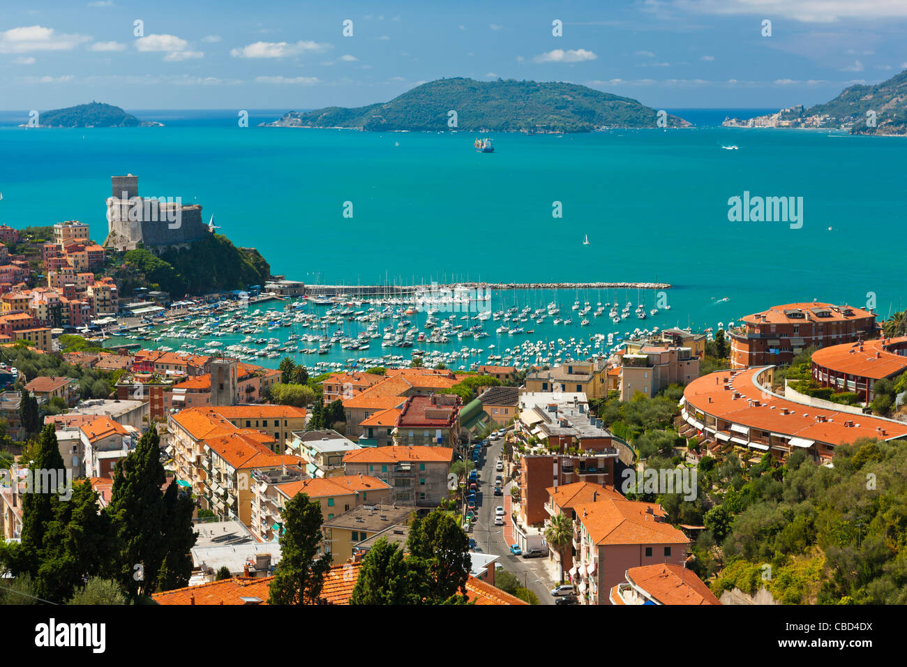 Lerici And Castle Over The Gulf Of La Spezia With Palmaria Island Province Of La Spezia Liguria Italy Europe Stock Photo Alamy