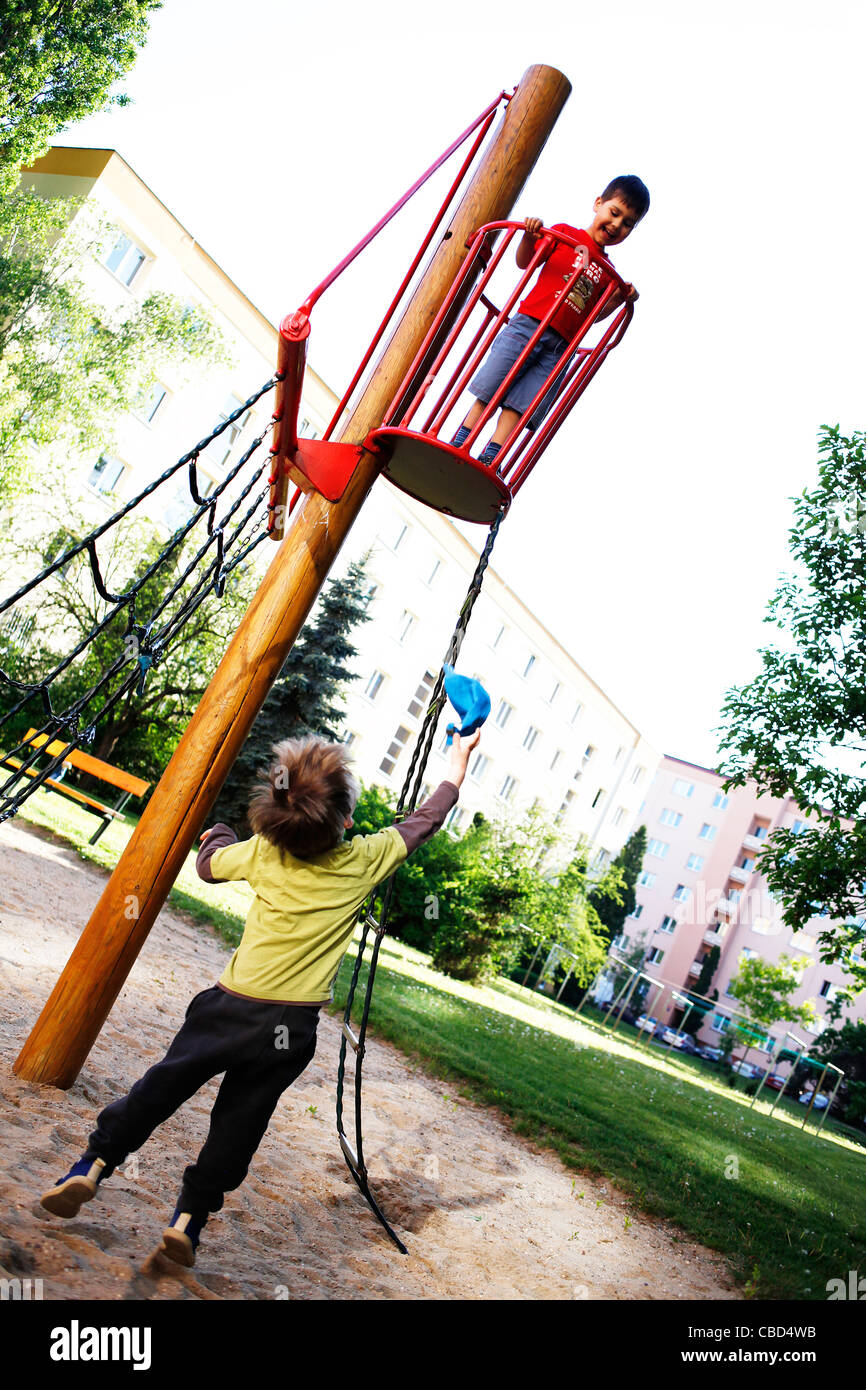 Boys are playing on the playground. (CTK Photobank / Josef Horazny) Stock Photo