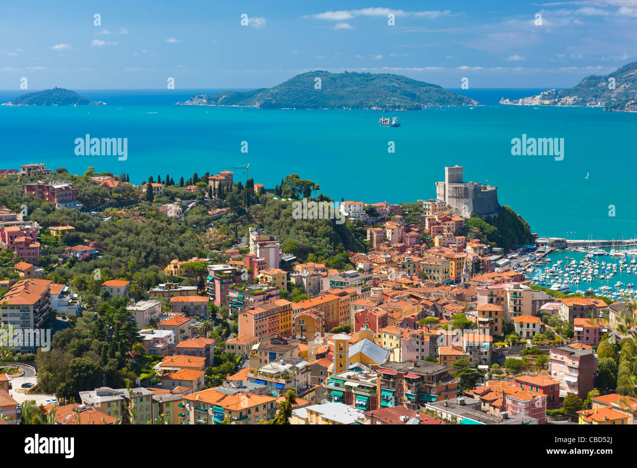 Lerici Castle and the Gulf of La Spezia, Province of La Spezia, Liguria, Italy, Europe Stock Photo