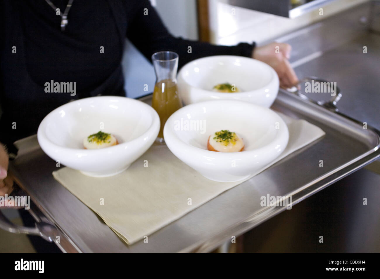 Chef serving gourment egg dishes Stock Photo