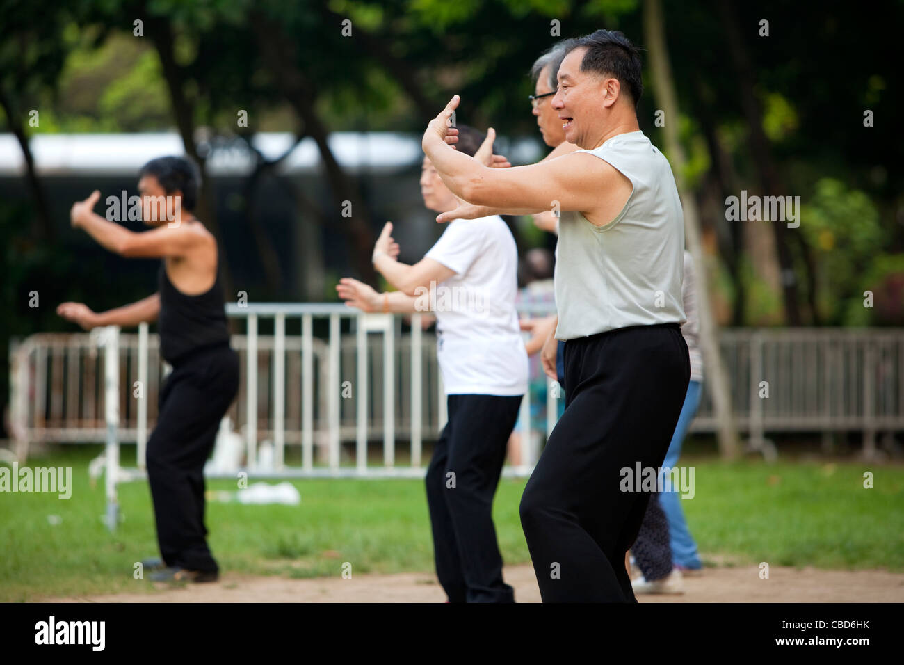 Public early morning Thai Chi exercise group, Hong Kong, China Stock