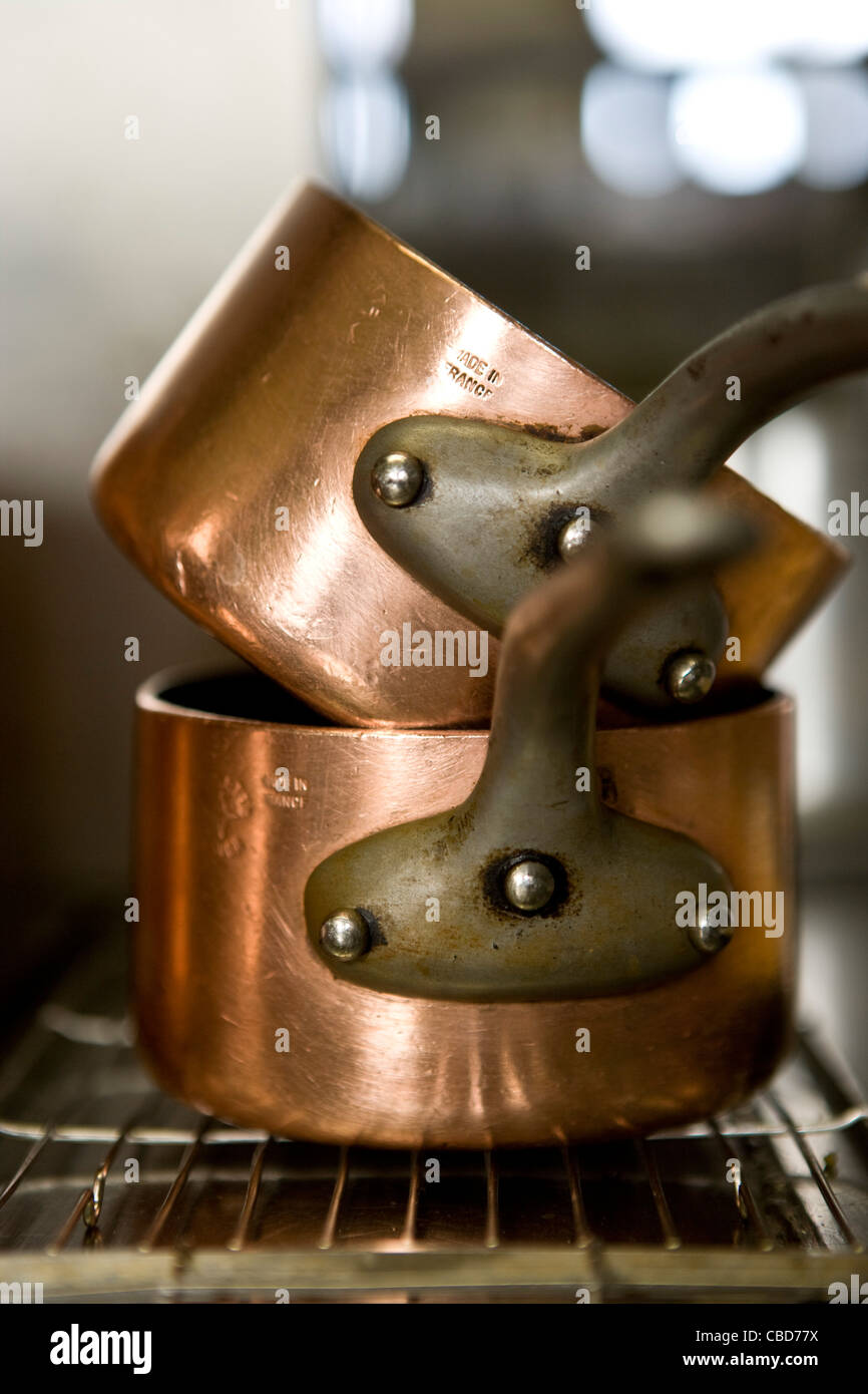 Copper pots Stock Photo