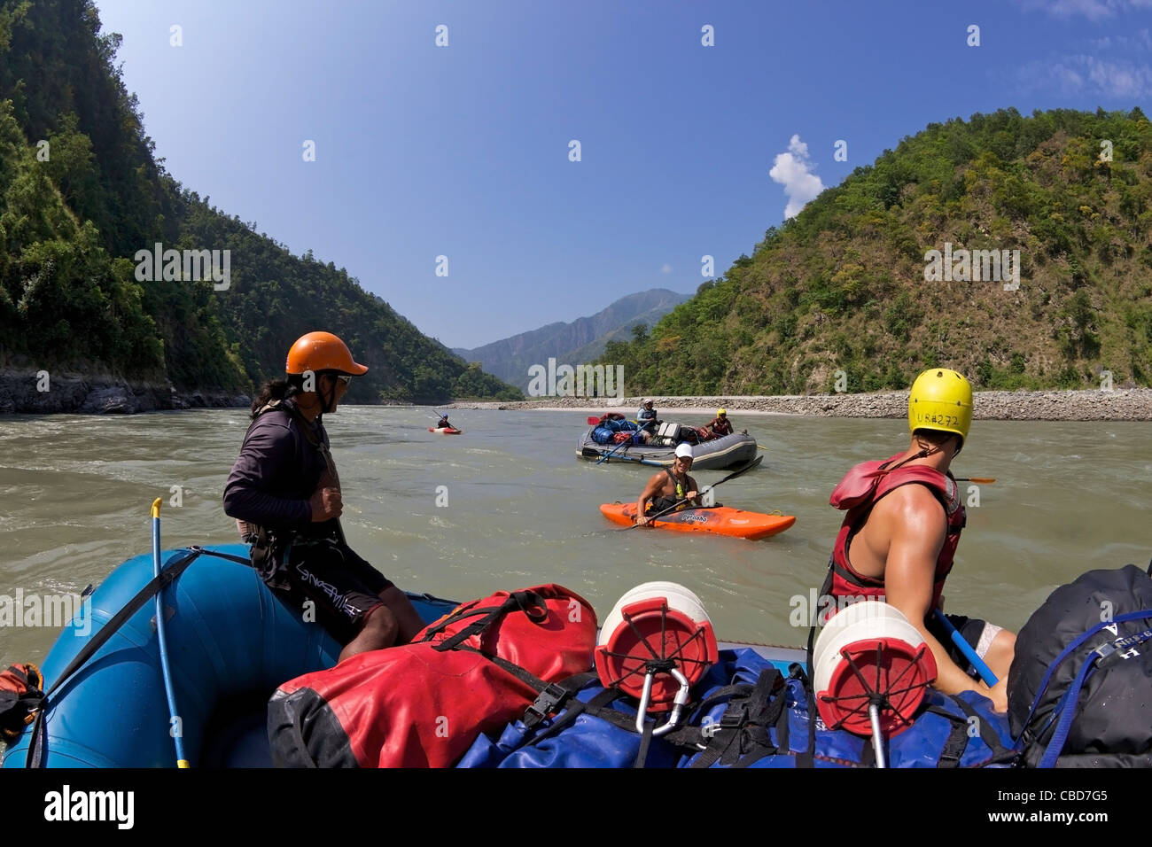 White-water rafting on Sun Kosi river, Nepal, Asia Stock Photo