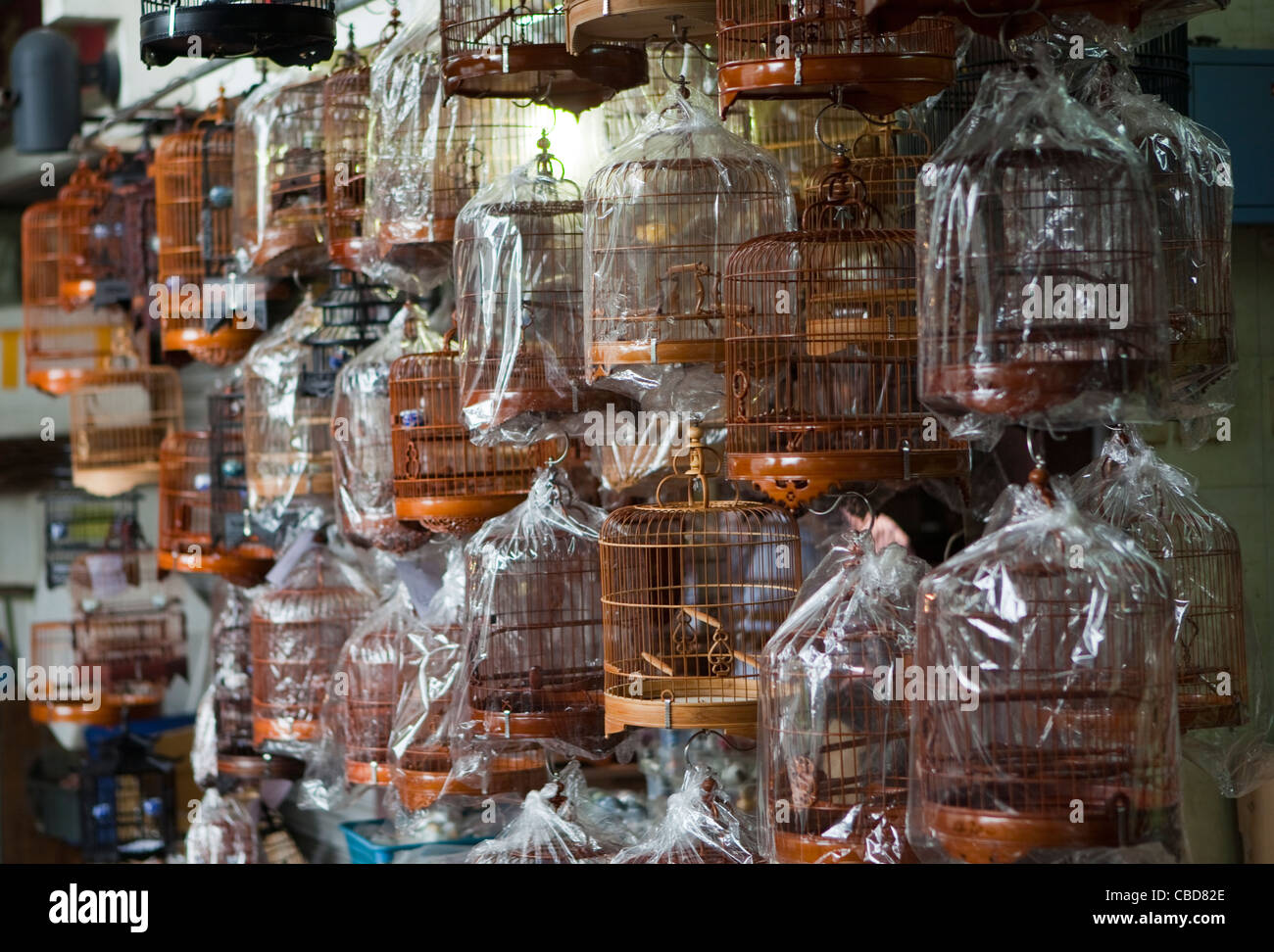 Bird cages in Yuen Po Street Bird Garden and Flower Market, Hong Kong