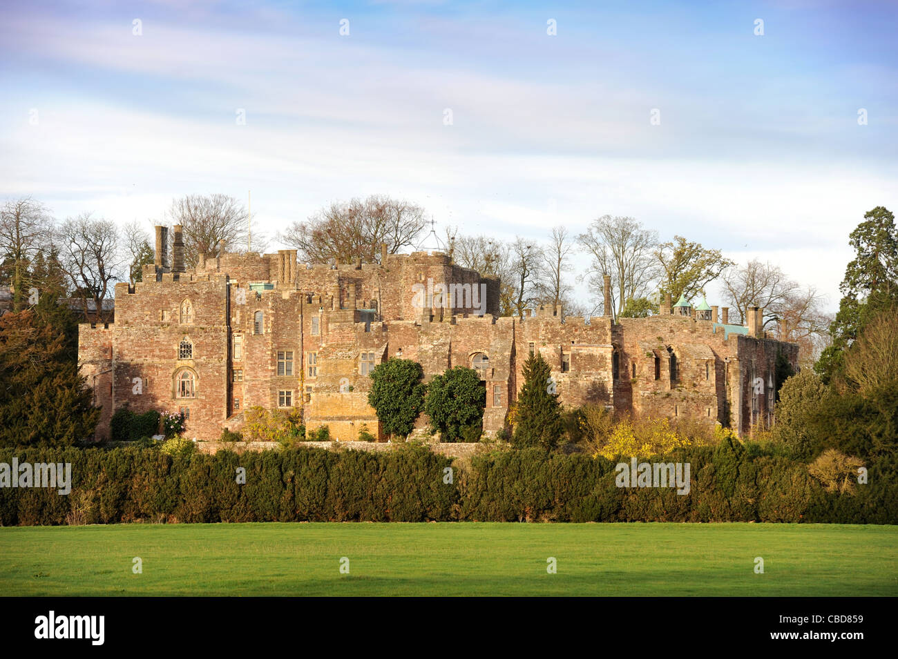 General views of Berkeley Castle from the meadow, Gloucestershire UK Stock Photo