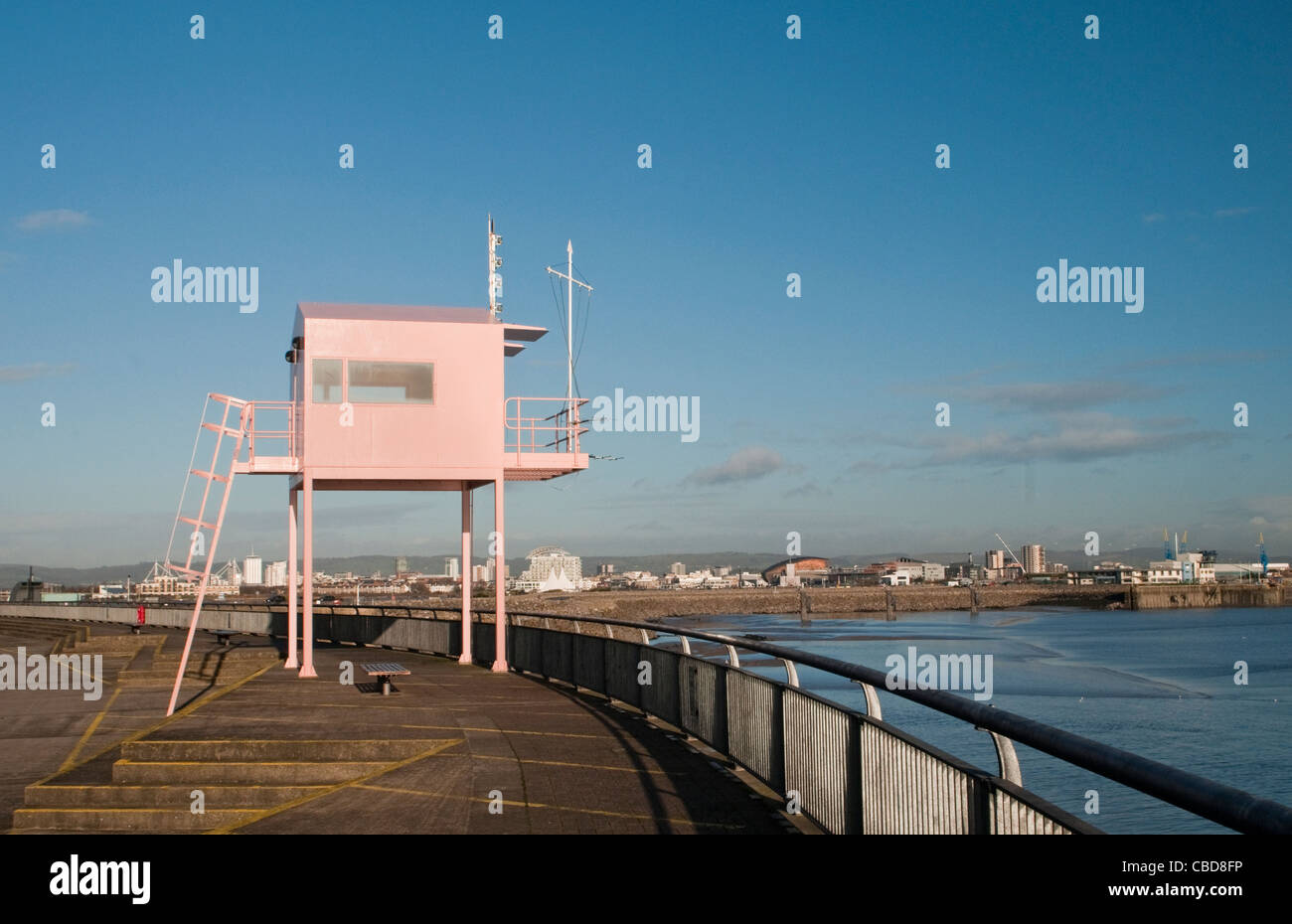 Pink Shed on Cardiff Bay Barrage south Wales Stock Photo