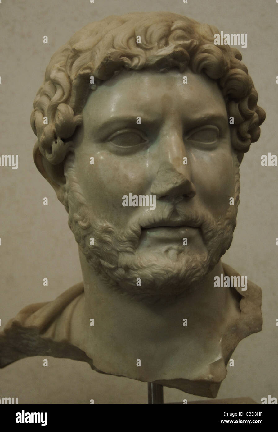 Hadrian (76-138). Roman emperor. Bust. 2nd century. Found in S. Bibiana area (Rome). Palazzo Massimo. Rome. Italy. Stock Photo