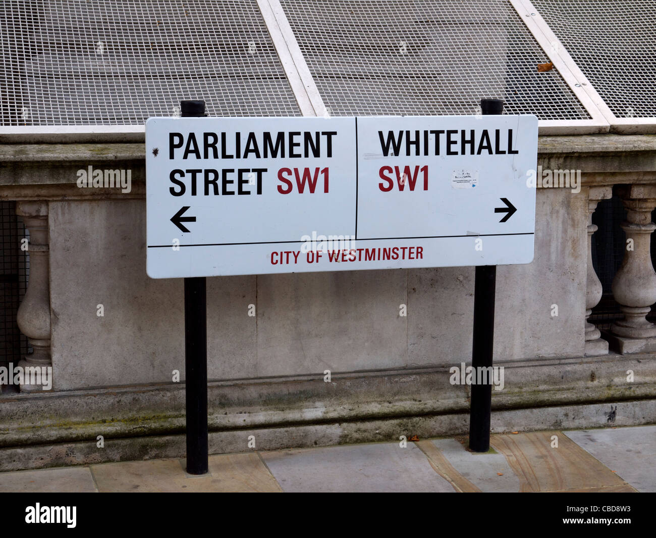 City of Westminster road sign showing Parliament Street and Whitehall Stock Photo