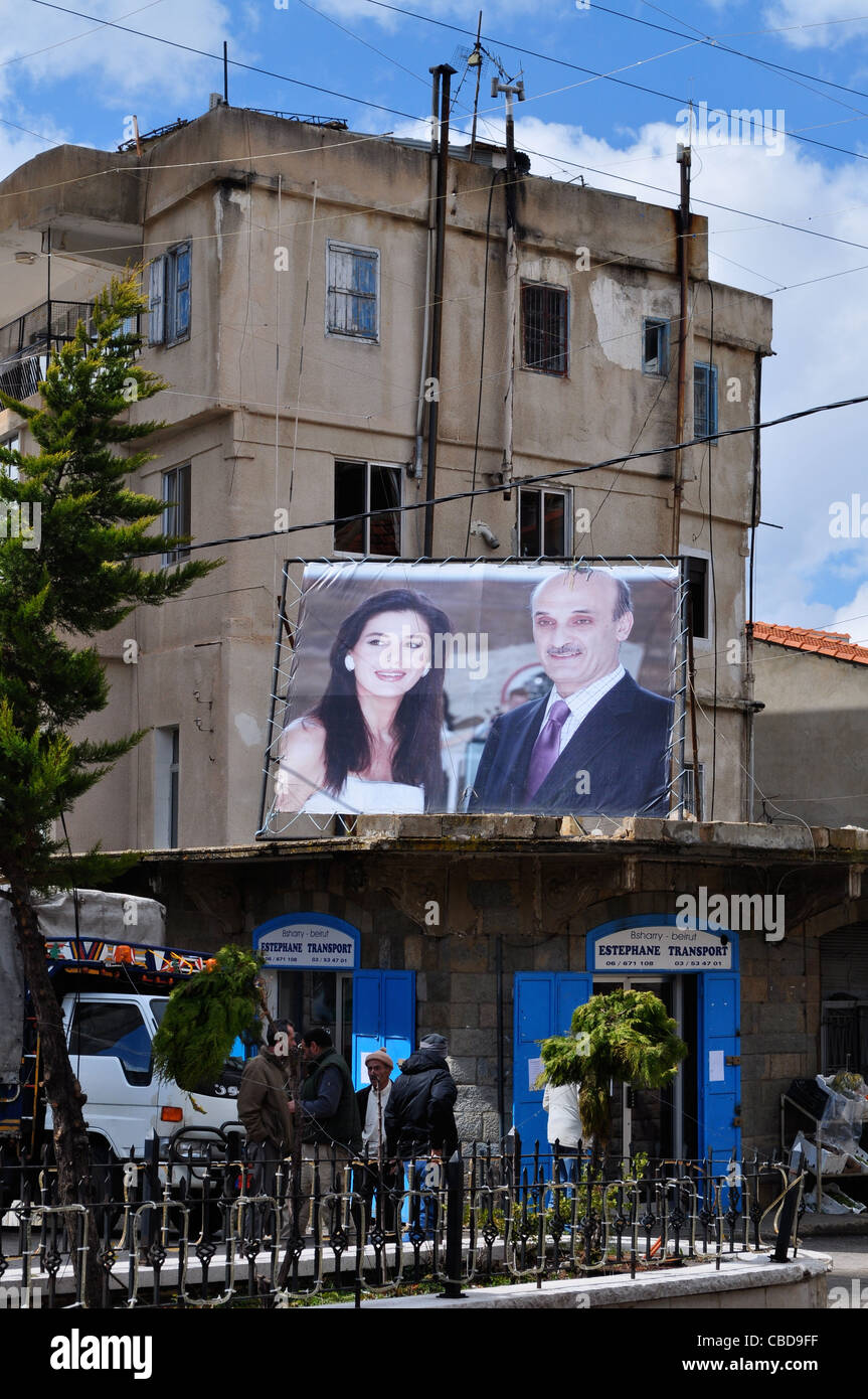 Birthplace of khalil gibran a billboard shows samir geagea hi-res stock