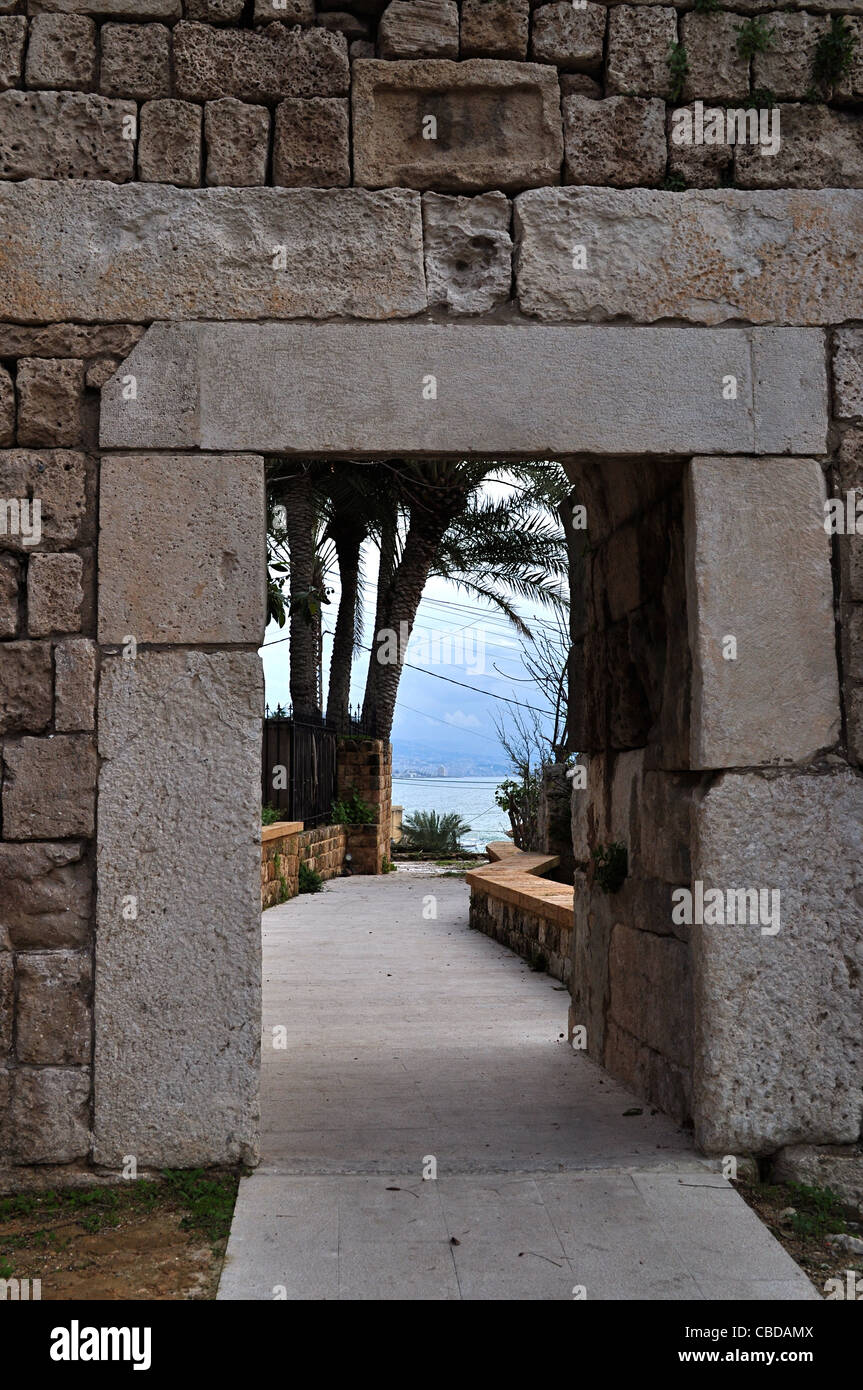 Ancient city walls of Jbeil, Byblos, ancient Phoenician city, Lebanon on the Mediterranean Stock Photo