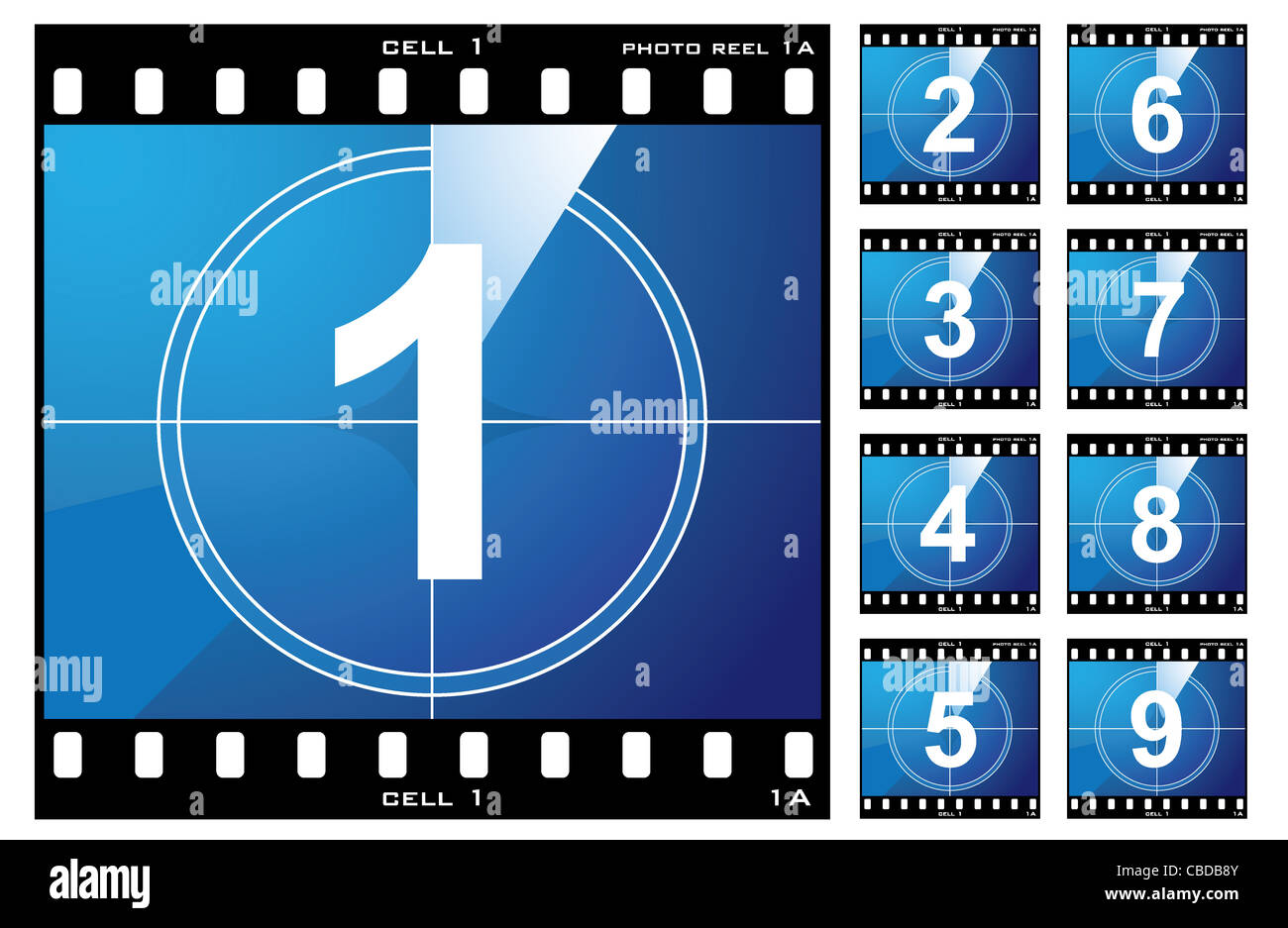 Old film cell elements count down numbers Stock Photo