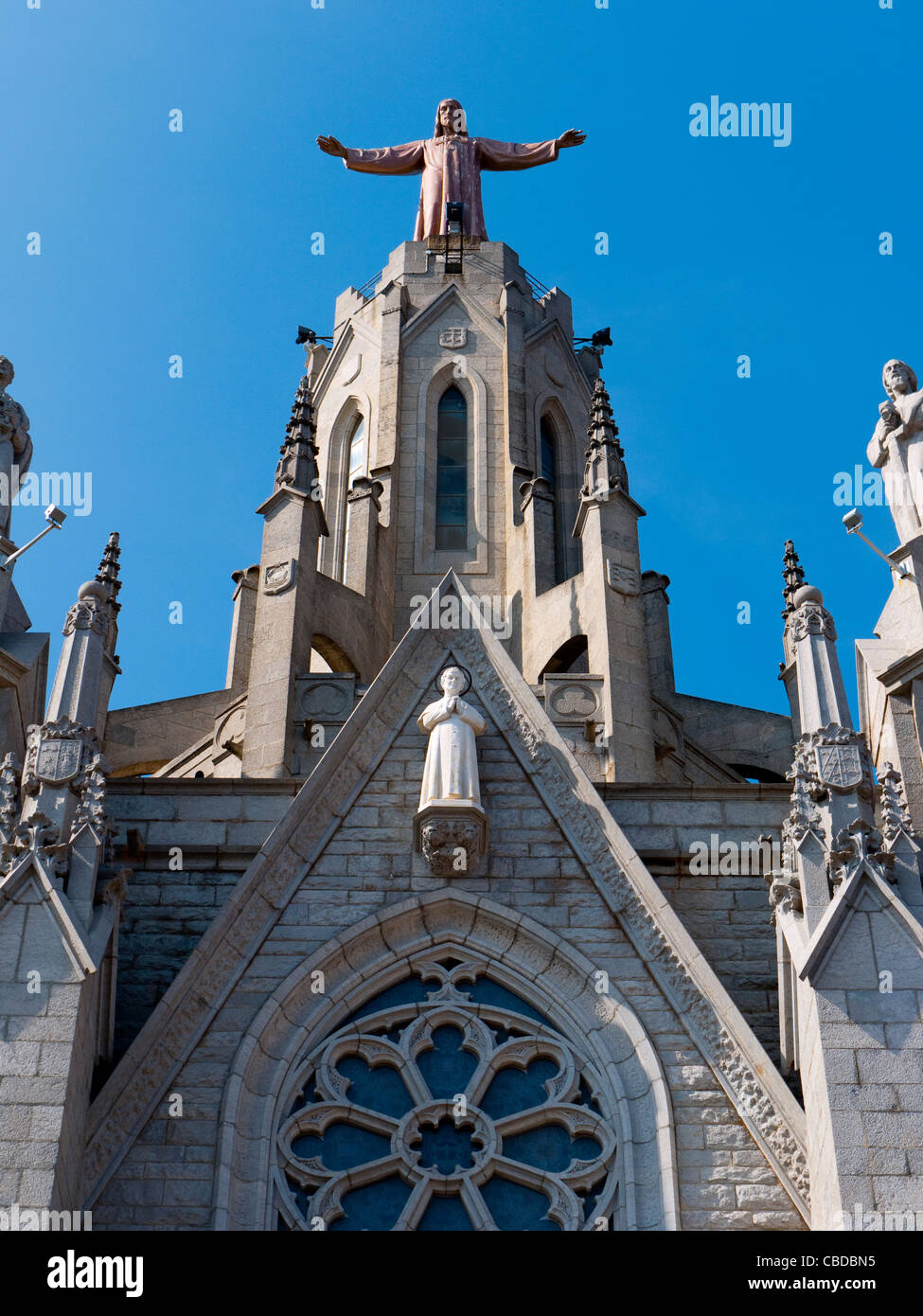 Temple de Sagrat Cor a Catholic church at the summit of Tibidabo Mountain, Barcelona, Catalonia, Spain Stock Photo