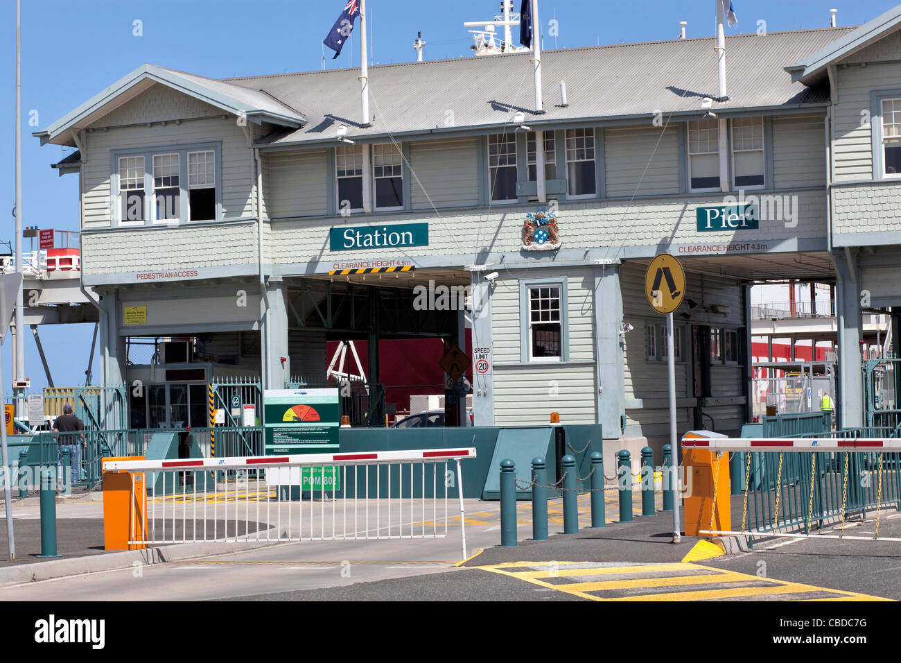 Ticket office at the pier at Port Melbourne, Victoria, Australia, where the Spirit of Tasmania docks each night. Stock Photo