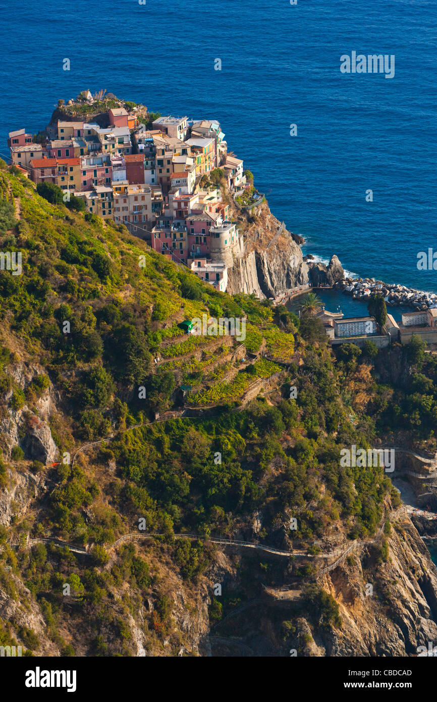 Manarola view from Volastara, Cinque Terre National Park, Province of La Spezia, Liguria, Italy, Europe Stock Photo
