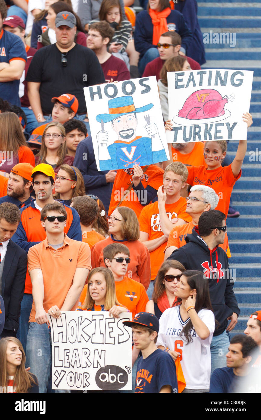 University of Virginia students in the stands before the game against the Virginia Tech Hokies at Scott Stadium, Charlottesville, Virginia, United States of America Stock Photo