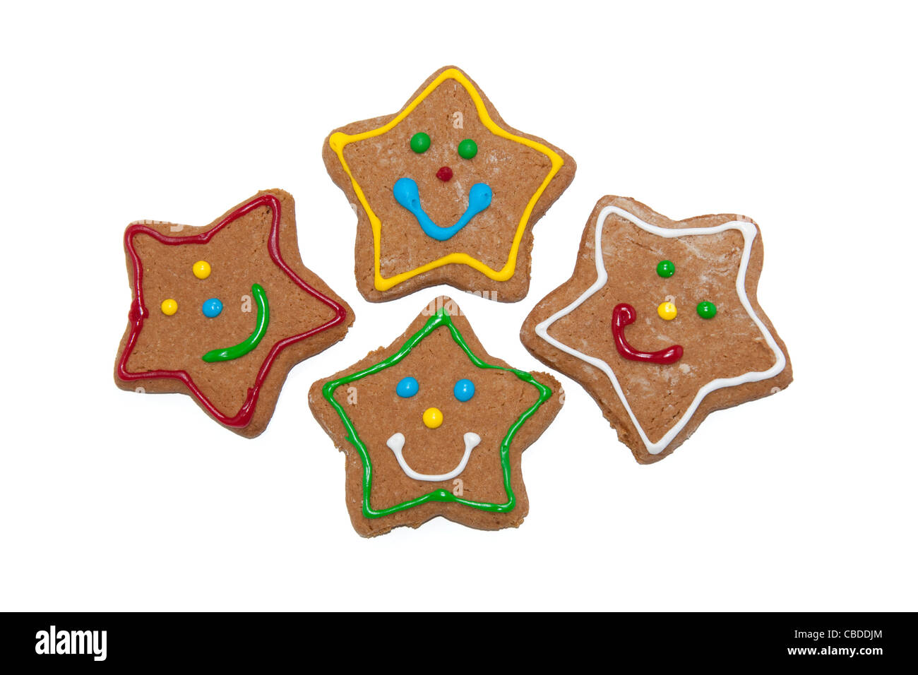 Star shaped gingerbread Christmas cookies on white background Stock Photo