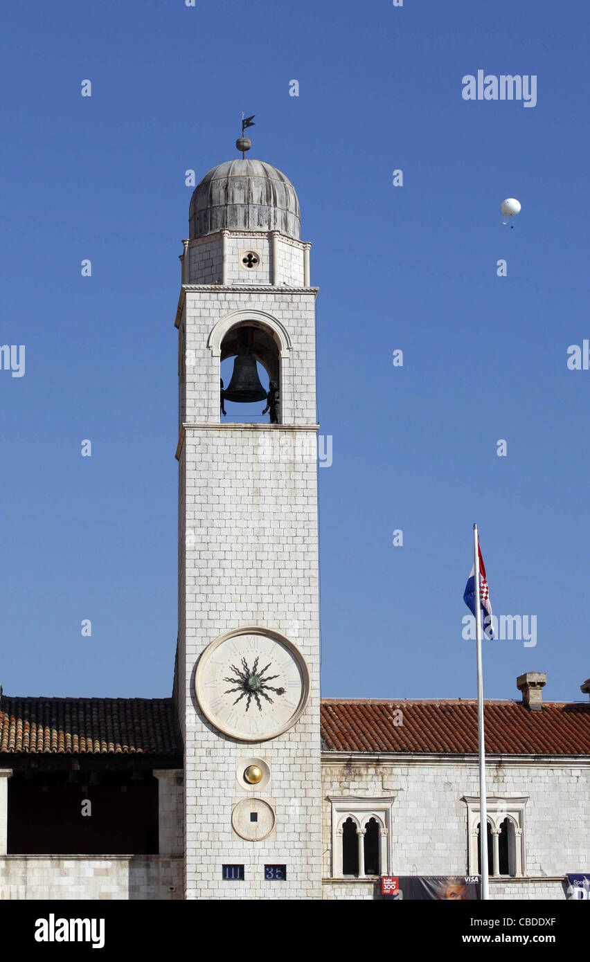 BELL TOWER & HOUSE OF THE MAIN GUARD OLD TOWN DUBROVNIK CROATIA 08 October 2011 Stock Photo