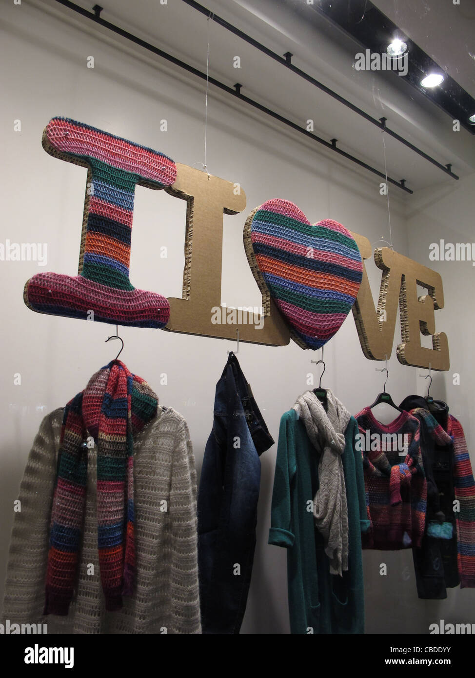 i love words in clothes hop window in rome italy Stock Photo