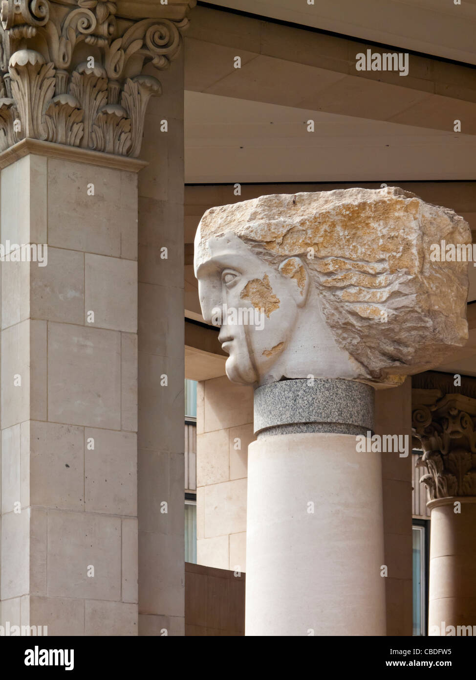Stone head on column on Ludgate Hill in the City of London England UK Stock Photo