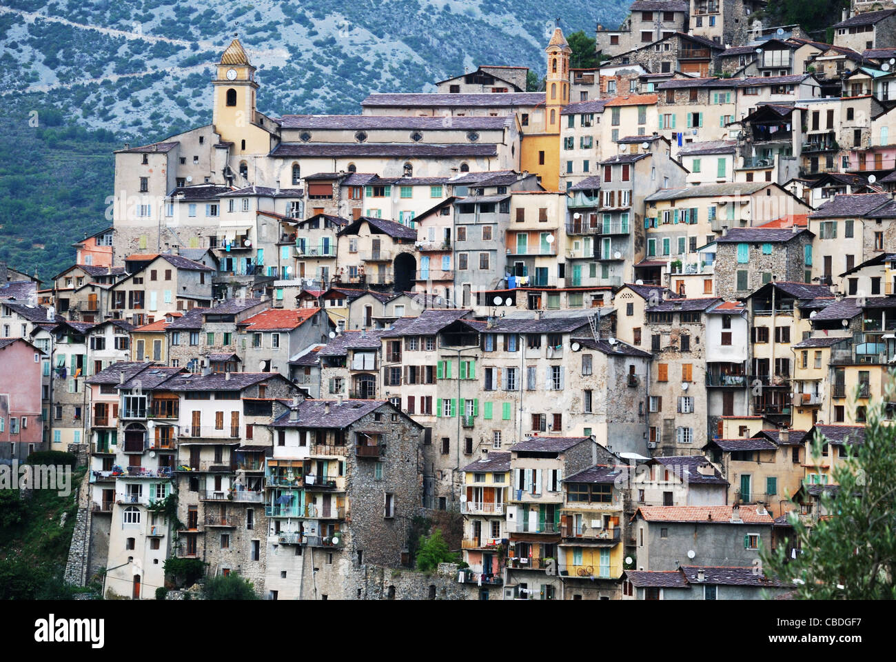 Beautiful mountain village Saorge. Stock Photo