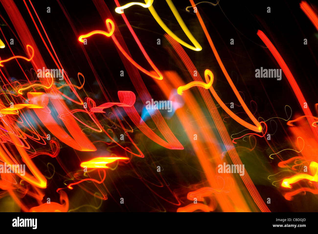 Tail lights on Park Avenue, New York City, at night turned into abstract patterns. Done in camera. No special effects Stock Photo