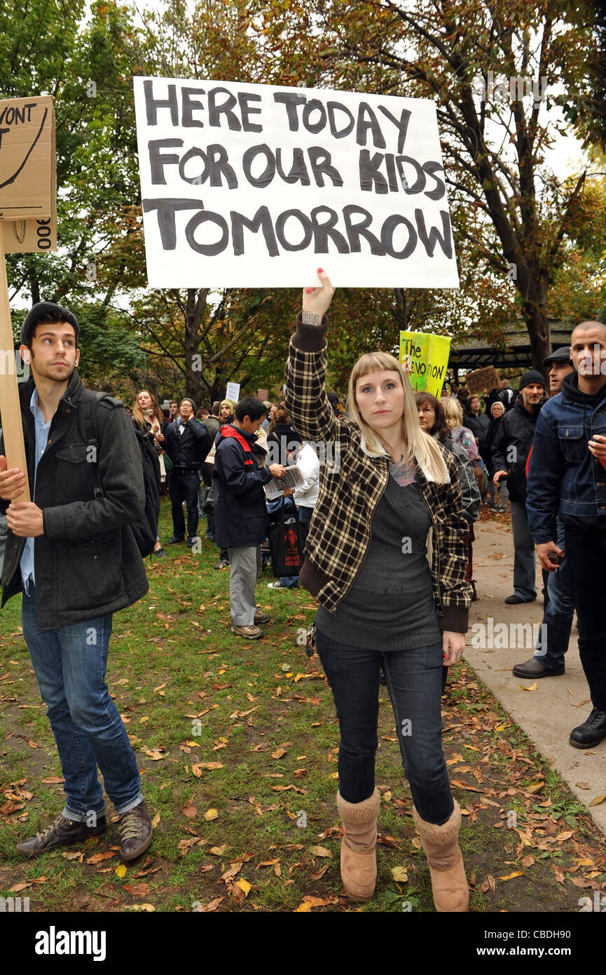 Occupy protesters gathered at Saint James Park in downtown Toronto, for their version of Occupy Wall Street, Oct. 15 2011 in T Stock Photo