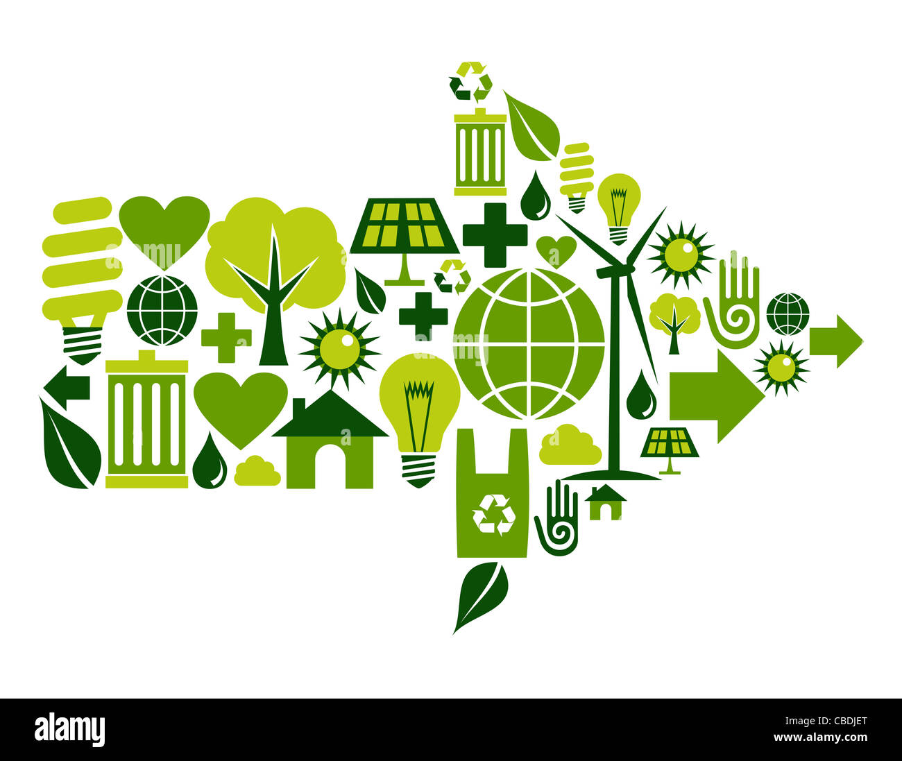 Arrow symbol made with green environment icons set. Stock Photo