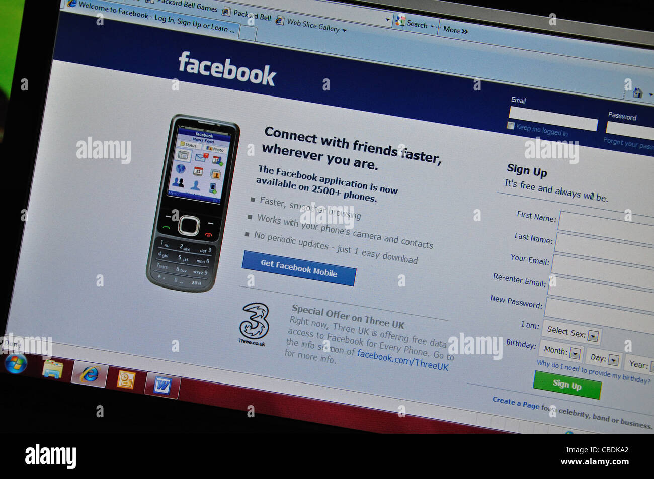 Facebook log-in page on computer screen, Greater London, England, United Kingdom Stock Photo