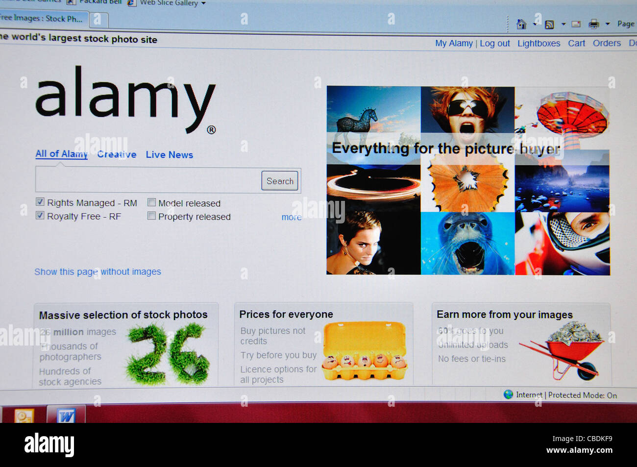 Alamy home page on computer screen, Greater London, England, United Kingdom Stock Photo