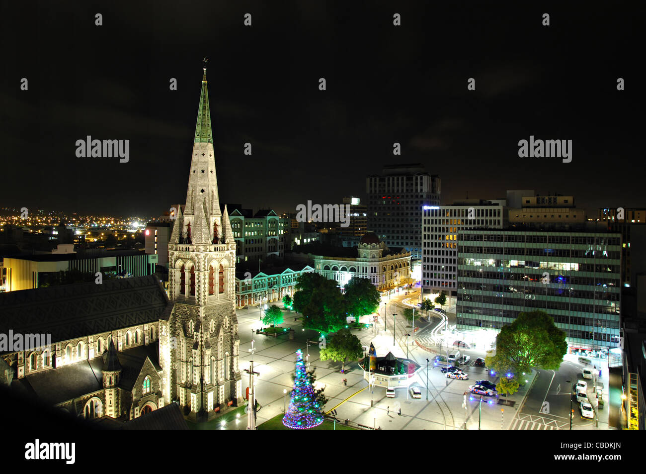 Night Scene of Cathedral in Christchurch, New Zealand Stock Photo