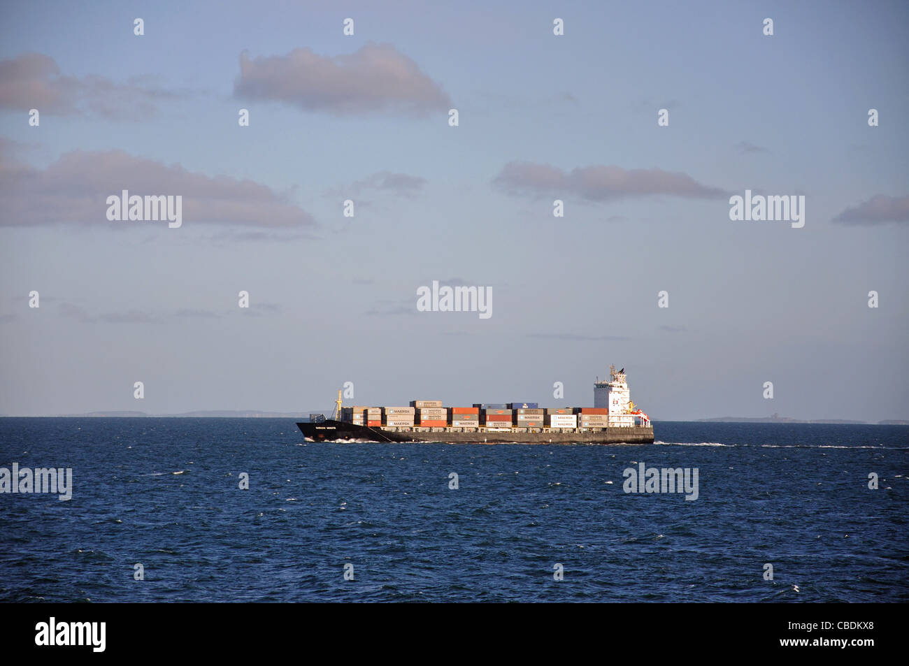 Container ship on the North Sea, Northern Europe Stock Photo