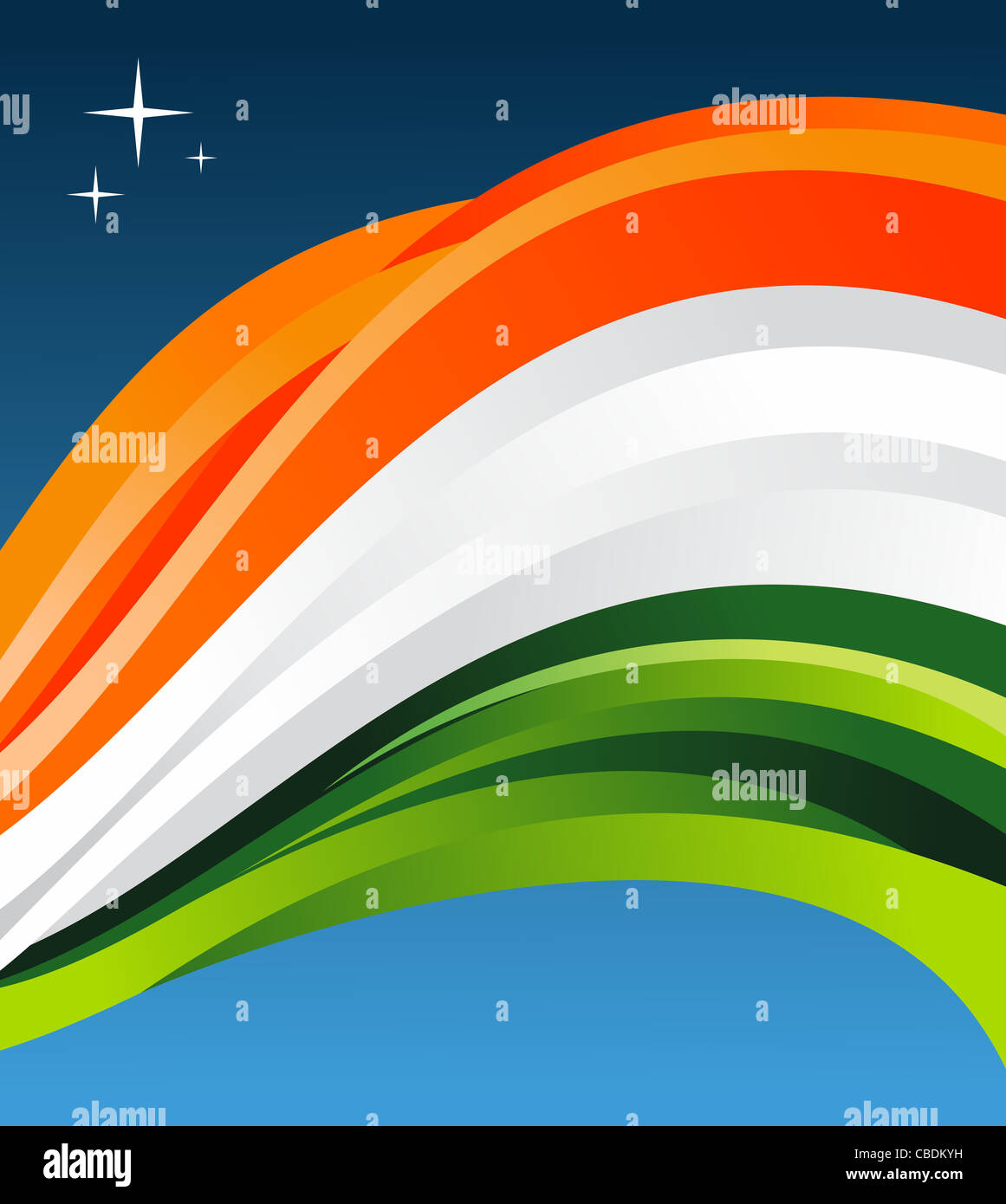 India flag illustration fluttering on blue background. Vector file available. Stock Photo