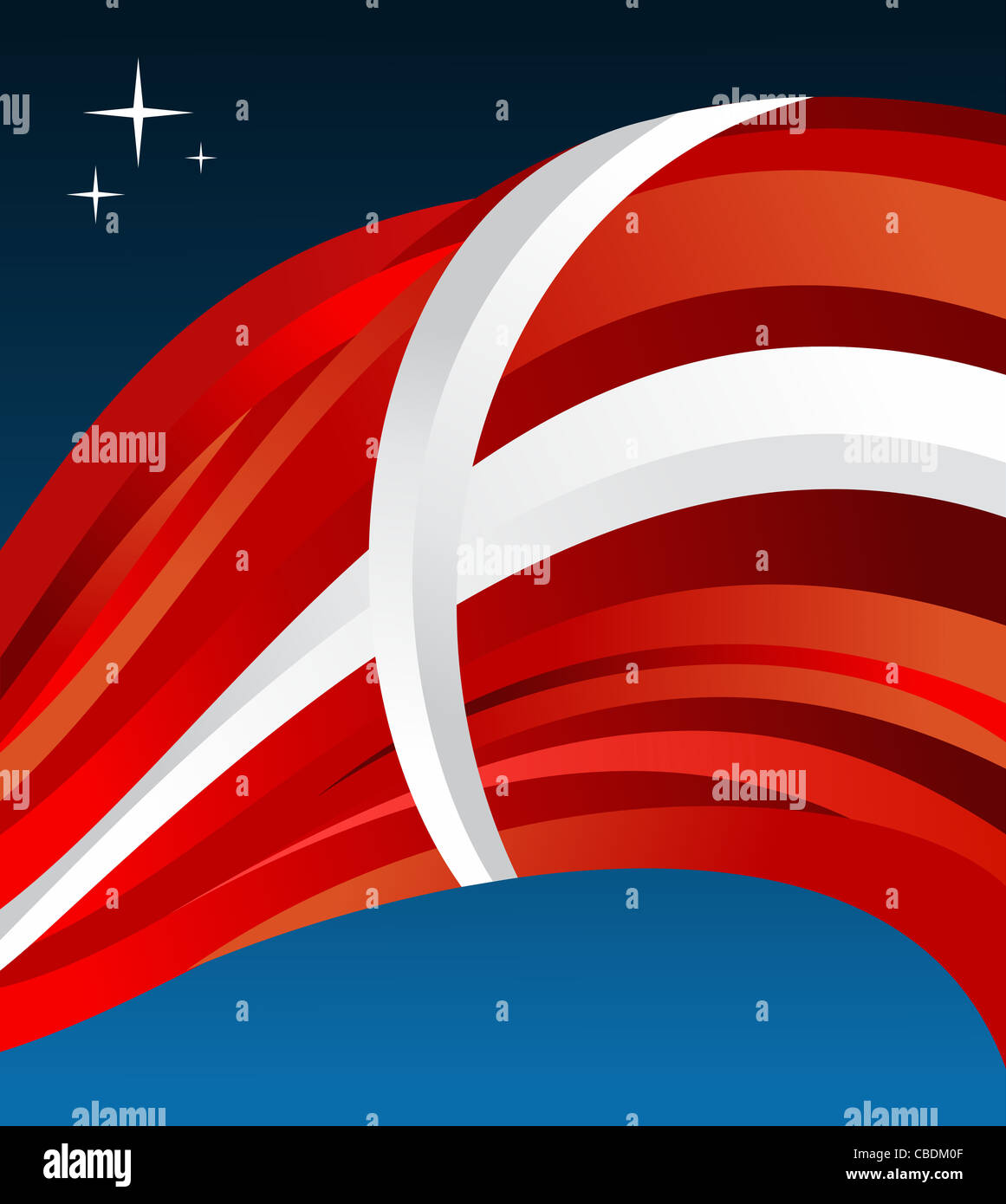 Denmark flag illustration fluttering on blue background. Vector file