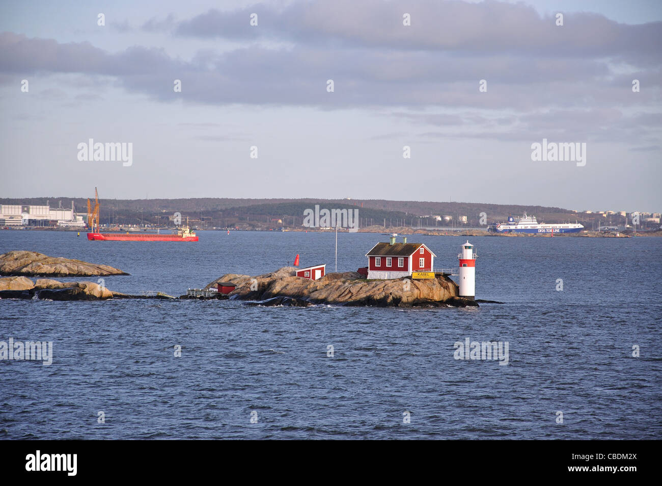 Lighthouse at entrance to Gothenburg Harbour, Gothenburg, Västergötland & Bohuslän Province, Kingdom of Sweden Stock Photo
