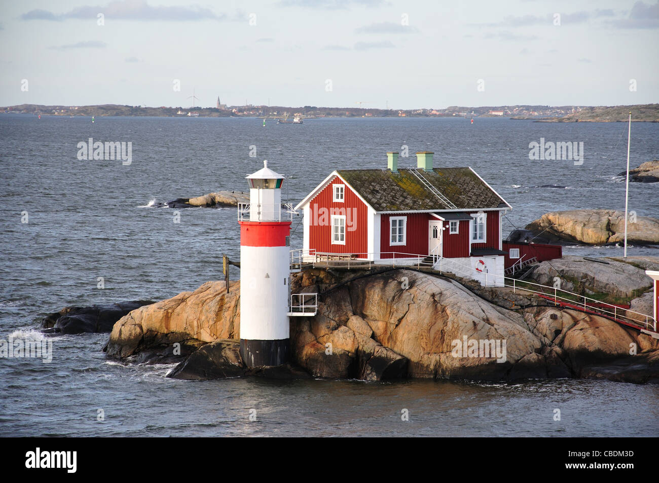 Lighthouse at entrance to Gothenburg Harbour, Gothenburg, Västergötland & Bohuslän Province, Kingdom of Sweden Stock Photo