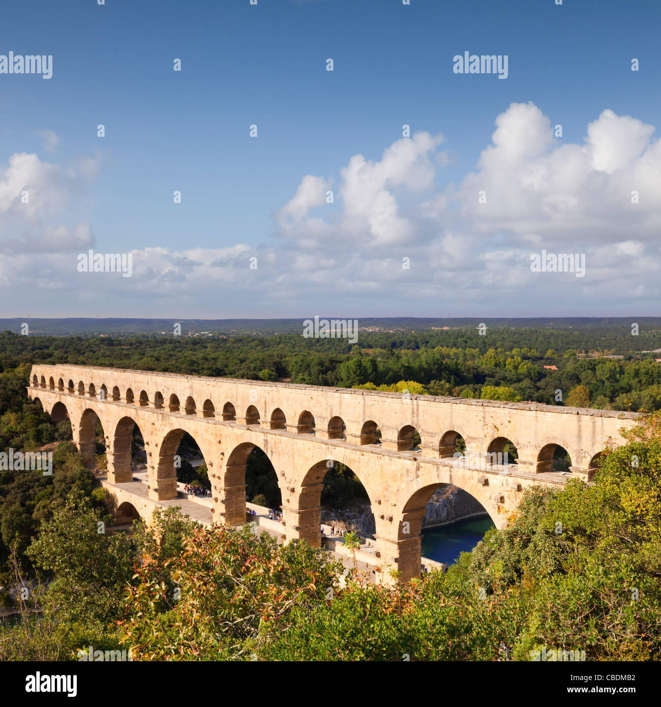 The Pont du Gard was built by the Romans in the first century AD, to carry water from Uzes to Nimes. Stock Photo
