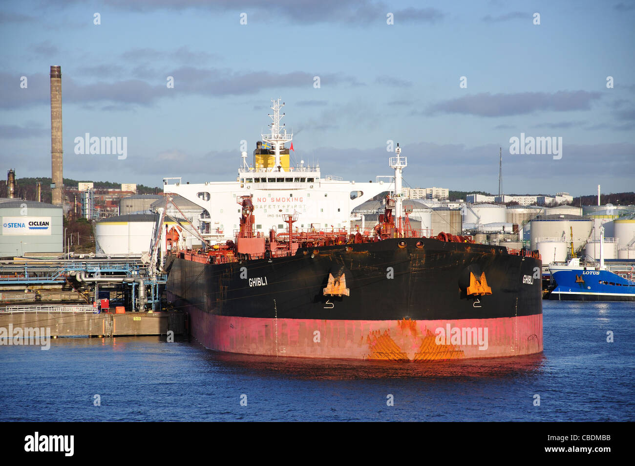 Large tanker ship berthed in in Port of Göteborg, Gothenburg, Västergötland & Bohuslän Province, Kingdom of Sweden Stock Photo